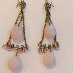 Vintage Pink metal long chandelier earrings
